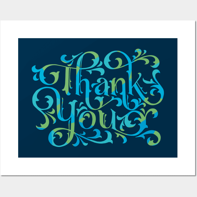 Thank You Card Blue Lettering Wall Art by polliadesign